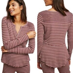 🔥5 for $25🔥 Anthropologie Sleep Campground Maroon Striped Thermal Henley Top
